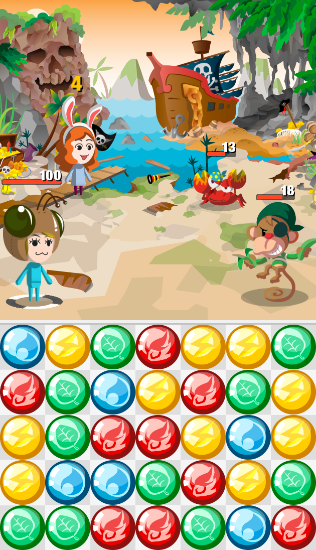 Study Quest app screenshot of rpg turn based battle with match 3 gem gameplay